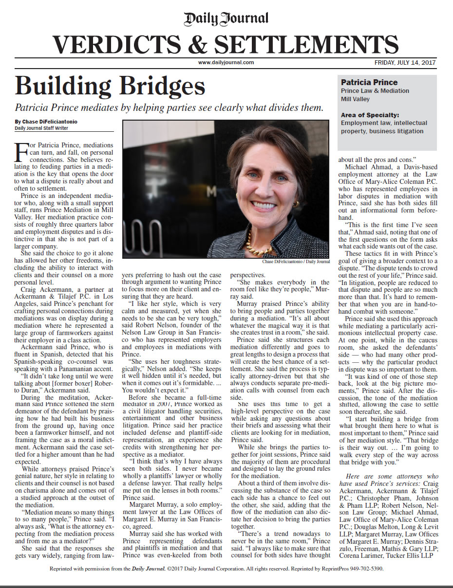 Patricia Prince in the Daily Journal