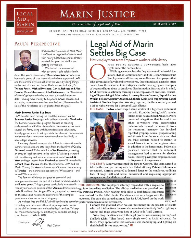 Legal Aid of Marin Settles Big Case